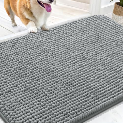 Image of OLANLY Dog Door Mat for Muddy Paws 34x21, Absorbent Chenille Mud Doormat