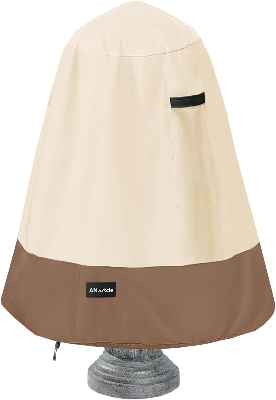 ANartcle Outdoor Fountain Cover D 35" x H 40",600D Waterproof Heavy Duty Outdoor Fountain Covers,Winter Garden Fountain Statue Protective Cover,Beige&Brown