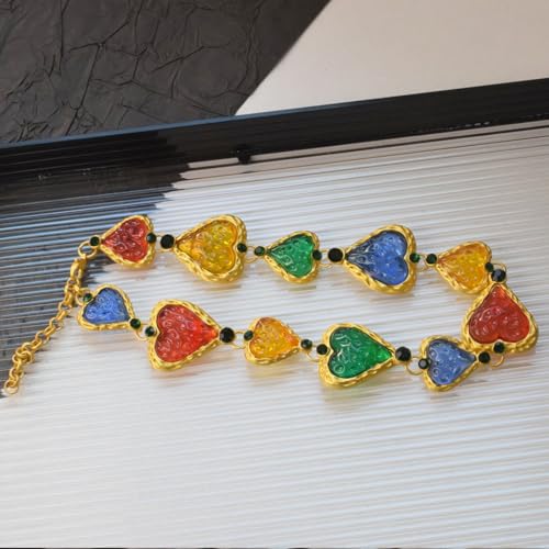 Collar de corazon de oro de metal exagerado gargantilla brillante contra escotes vacios 5