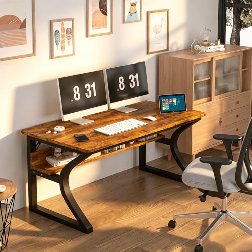 Oraspala Computer Desk, 47 x 20in Computer Desk, Office Desk w/Storage, Home Office Desks for Gaming Study Writing Work, Sturdy Metal Frame, Large Legroom, Waterproof, Scratch-Resistant, Rustic Brown by Oraspala - Used condition - Image 5
