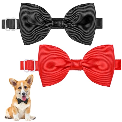 Piriuuo 2Pcs Dog Bow Tie, Red & Black, Adjustable, Medium Size, Polyester + PE, Suitable for Small & Medium Dogs, Perfect for Weddings & Parties
