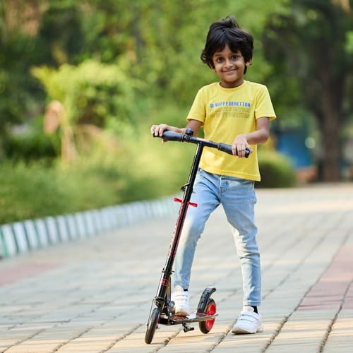 Image of Amazon Brand - Jam & Honey- Kick Scooter for Kids Ages 6-13 Years | Foldable with 3 Adjustable Height | 2 Wheels | BIS Certified | Max Weight Capacity 50kg (Red)