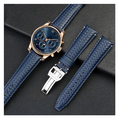Bracelet montre cuir véritable 22mm 20mm bleu avec boucle ardillon