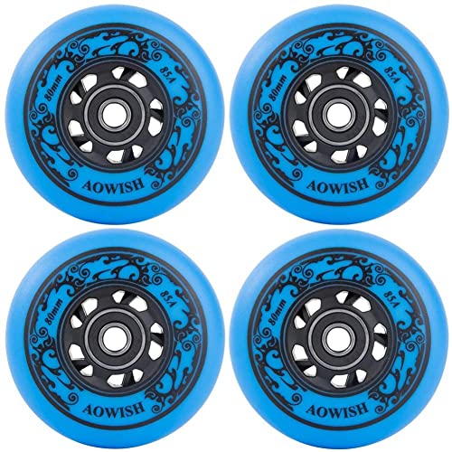 AOWISH 4-Pack Inline Skate Wheels Outdoor Asphalt Formula 85A Hockey Roller Blades Replacement Wheel with Bearings ABEC-9 and Floating Spacers (Blue, 72mm) AOWISH 4-Pack Inline Skate Wheels Outdoor Asphalt Formula 85A Hockey Roller Blades Replacement Wheel with Bearings ABEC-9 and Floating Spacers (Blue, 72mm)