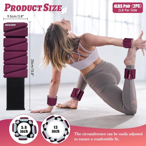 Image of BECOJADDE Ankle Weights Set of 2 (1 lb /2 lb /3 lb Each) Adjustable Wrist Weights for Women Men Wearable Arm Leg Weight for Pilates, Running, Walking, Workout, Yoga