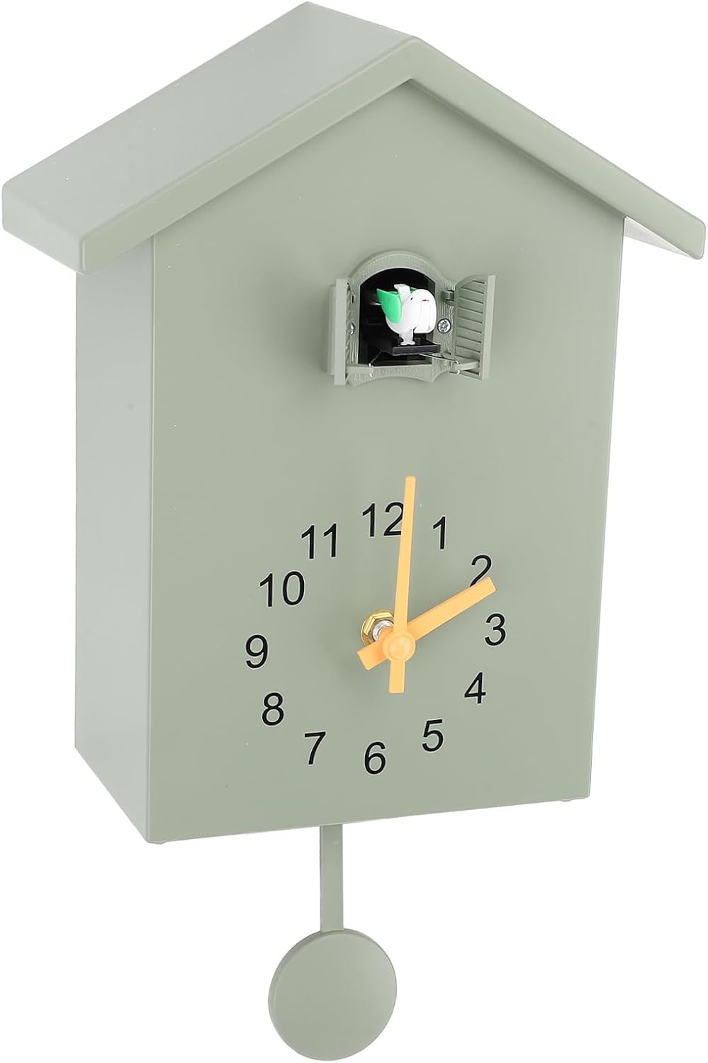 Cuckoo Clock Modern Nordic Birdhouse Wall Clock with Bird Voices Call Pendulum Design for Bedroom Living Room and More Unique Home Decor (Green)