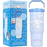 Get Trend Hello Kitty Cinnamoroll Vaso Termico con Asa y Pajita 850 ml, Termo Cafe Doble Pared, Acero Inoxidable Sin BPA para Llevar, Botella Agua Mantiene Frio 12h y Calor 5h (Azul Cinnamoroll)