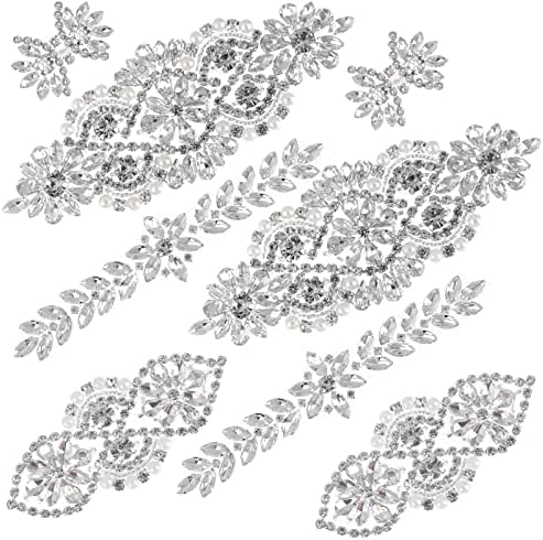 8 Pieces Crystal Rhinestone Applique Silver Wedding Applique Iron on Rhinestone Iron On Patch Rhinestone Hot Fix Applique for Bridal Wedding Dress Clothes Sash Crystal Belt DIY Sewing Appliques