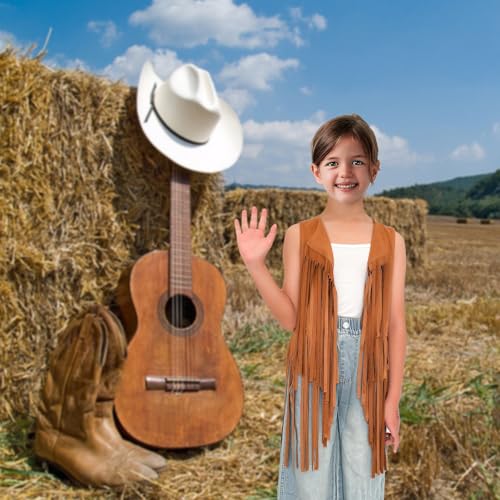 Girls Kids Fringe Vest Sleeveless Western Cowgirl Vest 60s 70s Hippie Faux Suede Tassels Jacket for Kids 5-12Years3