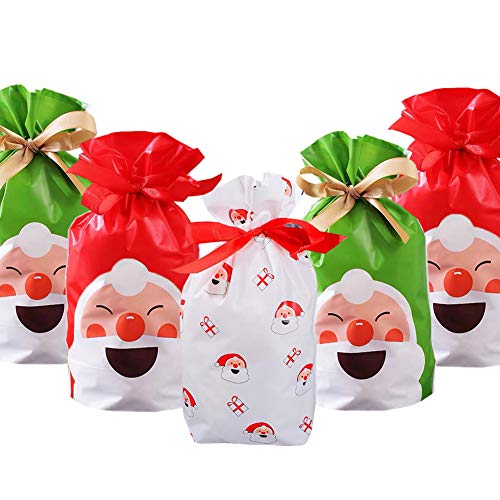 24pcs Christmas Treat Bags Christmas Party Favor Bags Goodies Bags Santa Plastic Drawstring Bags Candy Goodies Bags Gift Wrapping Bags Holiday Party Decoration