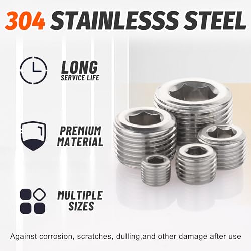 Image of 25Pcs 304 Stainless Steel Pipe Plug Fittings Kit,5 Sizes