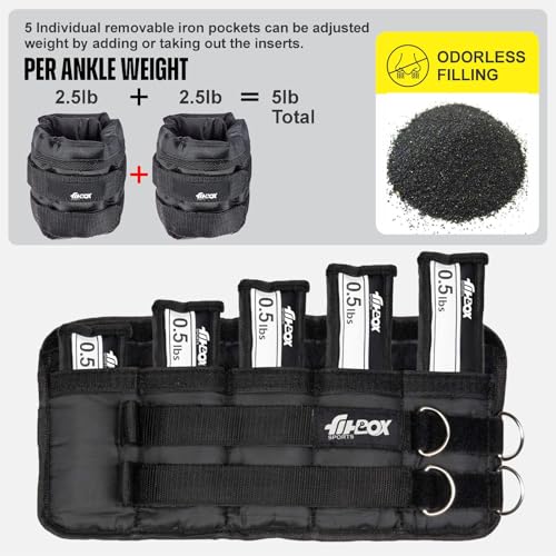 Image of FitBox Sports Adustable Ankle Weight With Removable 5 Weight Bags for Training, Running, Boxing, Jogging, Cycling