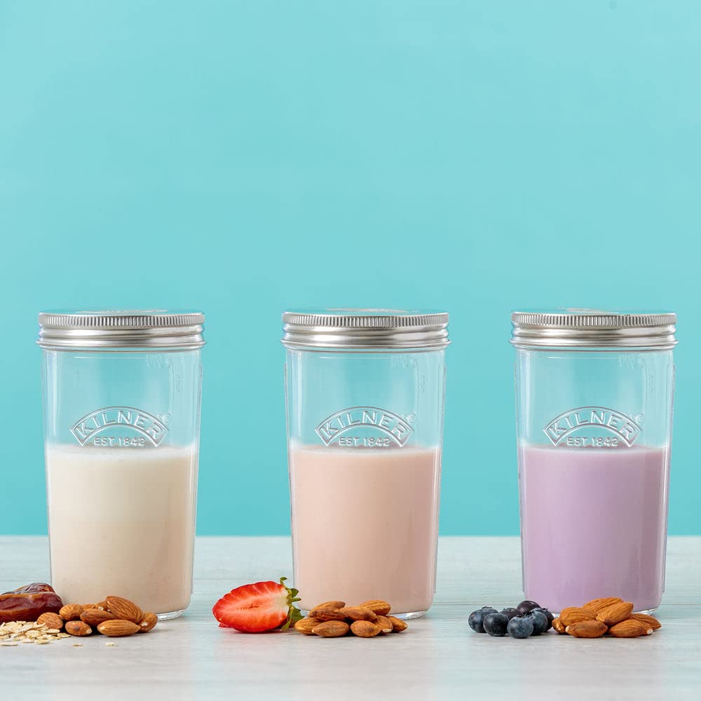 Kilner Fındık sütü/badem sütü üretim seti, aksesuar ve kapaklı 2 kavanoz, 0,5 l