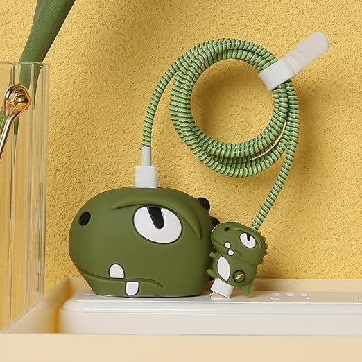 Image of Rycore 3D Cartoon Charger Protector Case for iPhone,Silicon Charger Case Cover For 18W-20W iPhone 15 14 13 12 11 Pro Max Fast Charging USB- C Adapter with Extra 360 Degree Protection and Cable Spiral