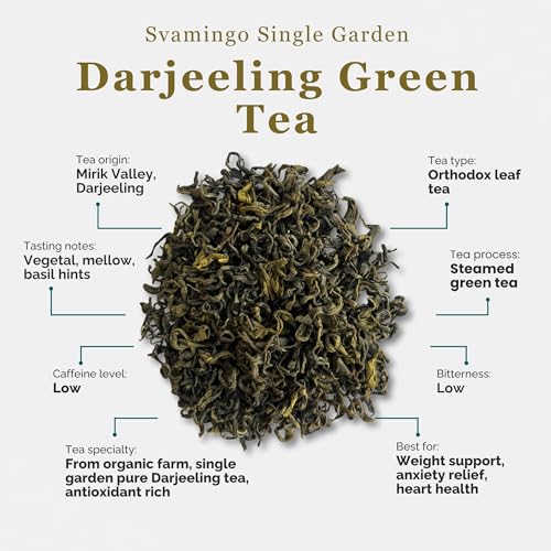 Image of Darjeeling Green Tea 200g - Single Garden Pure Darjeeling Tea, Loose Leaves, High Grown, Antioxidants Rich, Weight Support, Vegetal Aroma, 100+ Cups | SVAMINGO