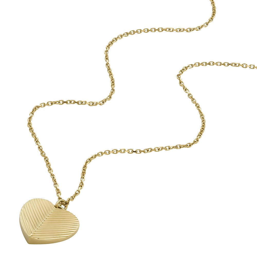 Fossil Collana da donna in acciaio inossidabile, tonalità oro, con chiusura a moschettone e ciondolo a forma di cuore