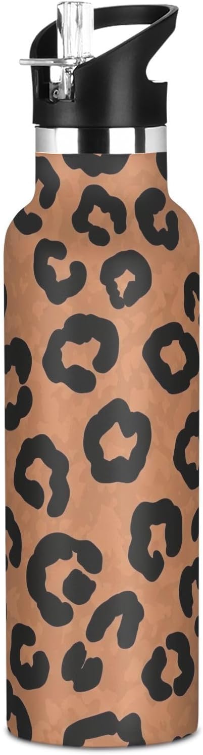 Kids Water Bottle for School, Kids Water Bottle Stainless Steel for Travel or School 20 Oz, BPA-Free, Leopard Spots Brown