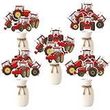 24Pcs Red Tractor Centerpieces Sticks Tractor Birthday Table Decorations Farm Theme Table Toppers Double-Sided Printing for Kids Farm Tractor Baby Shower First Second Birthday Decor Party Supplies