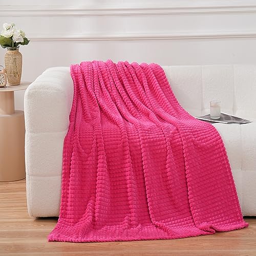 Puncuntex Fleece Throw Blanket Hot Pink 5060 with Square Grid Design