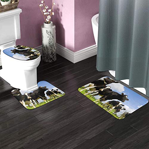 RedBeans Badvorleger mit Kuh-Motiv, rutschfest, 3-teiliges Flanell-Set, inkl. weicher Badematte, WC-Vorleger und WC… – Bild 3