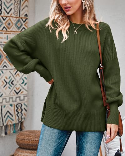 Image of Imily Bela Womens Oversized Tunic Sweaters Fall Slouchy Long Sleeve Ribbed Knit Side Slit Pullover Jumper