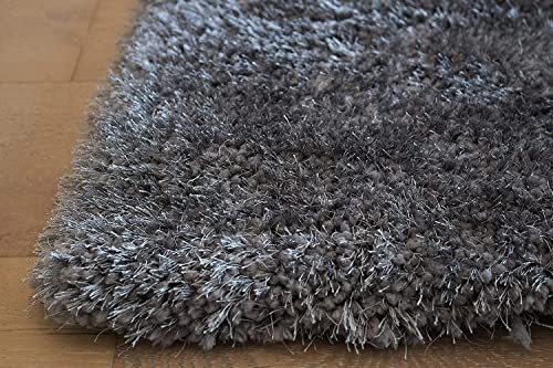 Image of Hand Woven Plain Shagg Collection with 2 Inch Pile Height Carpet for Living Room Size 5x5 Feet Round Coular Dark Grey