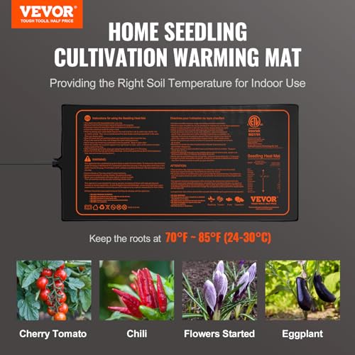Image of VEVOR 10 inchx 20.75 inch Seedling Heat Mat 2 Pack, MET-Certified, Waterproof, for Indoor Germination, Gardening, Hydroponics, Greenhouse Use