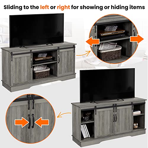 Yaheetech Farmhouse Tv Stand Wih Storage, 58" Entertainment Center With Sliding Barn Door, Wooden Media Tv Console With Height Adjustable Shelves For Living Room, Grey Wash #TOP5