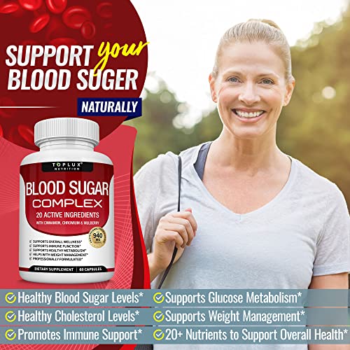 Blood Sugar Complex Supplement – Natural 20 Herbs And Vitamins With Cinnamon, Alpha Lipoic Acid To Support Health, Non-Gmo, For Men Women, 60 Capsules #TOP2