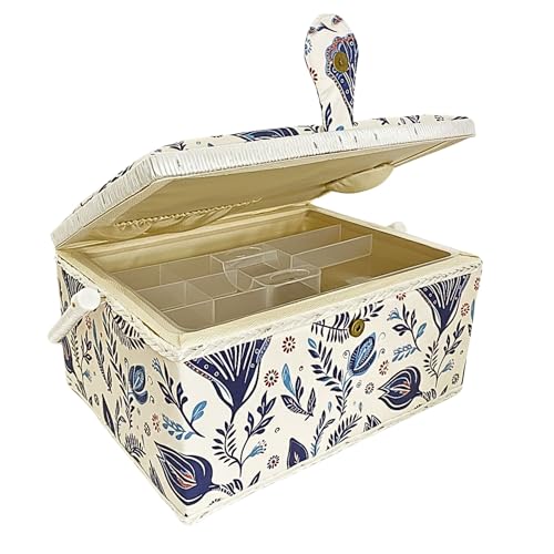 Wooden Sewing Basket Large Box with Removable Tray