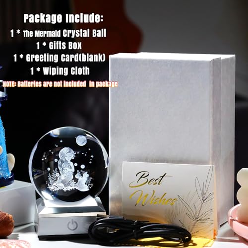 Image of Ornalrist 3D Mermaid Crystal Ball Gifts for Women, Girls 3.15in with Colorful LED Light Base - Gifts for Kids on Birthday, Christmas, New Year - Mermaid Figurines Home Decor
