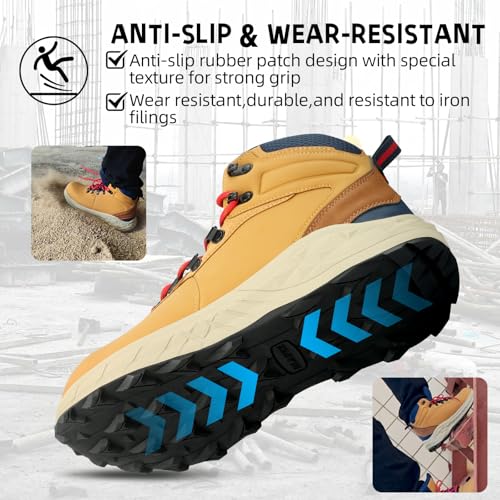 Image of Blapek Steel Toe Boots for Men Puncture Resistant Work Shoes Slip Resistant Leather Safety Sneakers Lightweight Breathable Comfortable Industrial Footwear