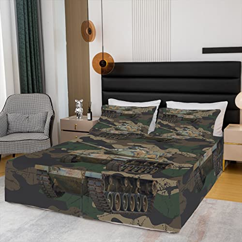 Boys Car Bed Skirt Camouflage Tank Cannon Bedskirt For Kids Children Military Vehicle Bed Skirts Retro Camo Vintage Style Bedding Decor King Size #TOP2