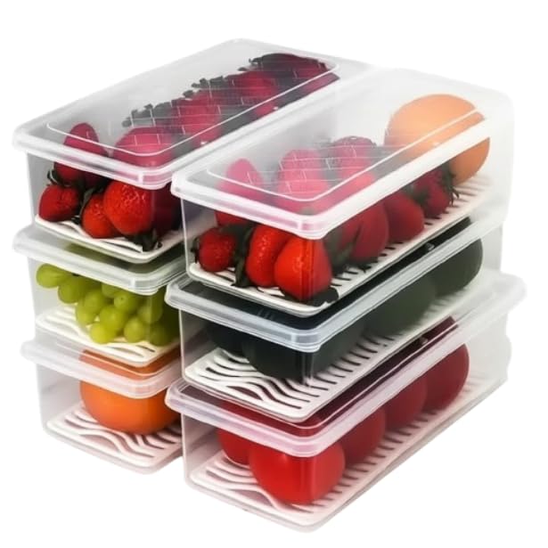 Fridge Storage Organizer with Lid & Drain Plate | Stackable Plastic Fridge Storage Containers | Multi-Purpose Freezer Box for Fish-image-3