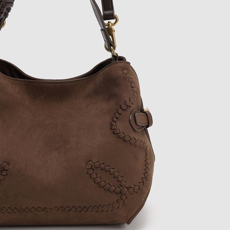 URBAN REVIVO Women's Suede Bucket Crossbody Bag – Retro Woven Top Handle Purse with Adjustable Strap, Spacious Vintage Handbag for Spring Outings, Gift - Image 7