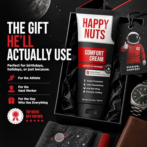 Image of HAPPY NUTS Comfort Cream Deodorant For Men: Anti-Chafing Sweat Defense, Odor Control, Aluminum-Free Mens Deodorant & Hygiene Products for Men's Private Parts 3.4 Fl Oz (6 Pack), Original