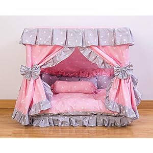 Kolachic Princess Pink Grey White Heart Pet Dog Handmade Bed House1 Candy Pillow