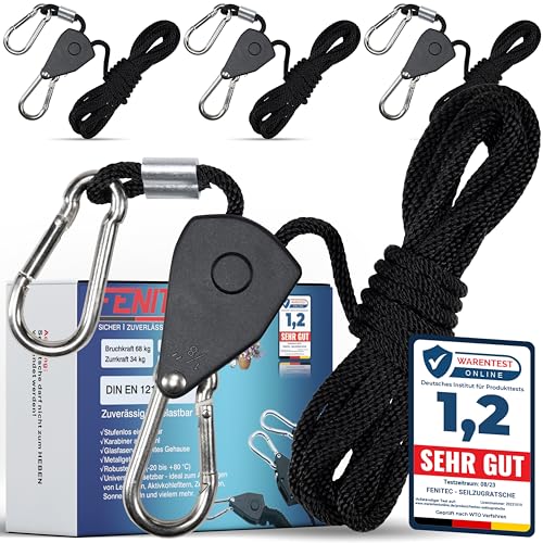 FENITEC 4X Seilratsche mit Haken - Zeltspanner mit Ratsche für Zelt Vorzelt & Markise Bruchkraft 150 LB 2 4 m Spannseile Camping Rope Ratchet Seilspanner Outdoor (4er-Set)