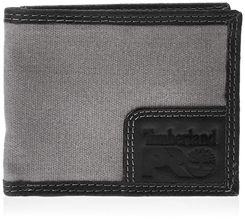 Timberland PRO Men's Canvas Leather RFID Billfold Wallet, Charcoal
