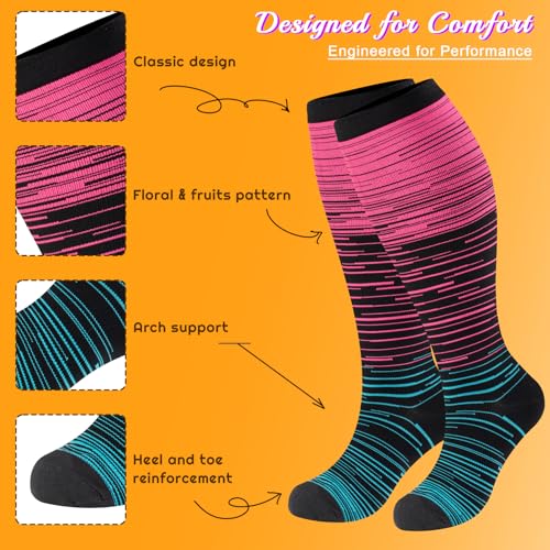 Image of Plus Size Compression Socks for Women & Men 3 Pairs, Wide Calf Extra Large 20-30 mmHg Knee High Support Socks for Travel, Running, Nurse