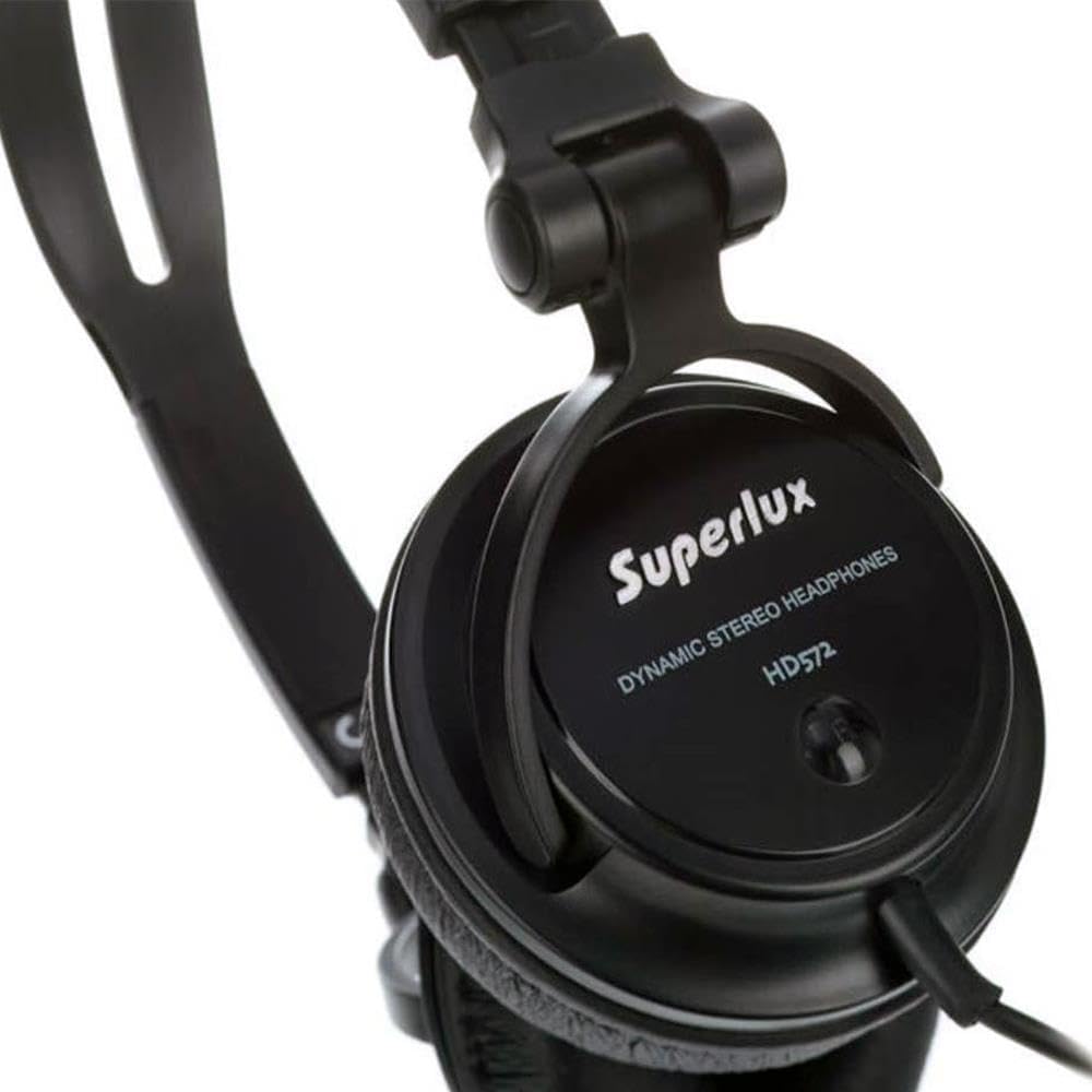 Close-up of Superlux HD572 earcup with logo