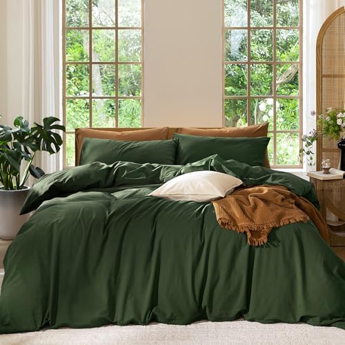 MooMee Duvet Cover Set 100% Washed Cotton Linen Like King