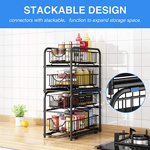 AIYAKA Pull-out Cabinet Organizer, Stackable 2-tier Under Sink Rack, with Sliding Storage Drawer for Pantry, and Desktop, for Bathroom, Kitchen, Office, Black by AIYAKA - Image 5