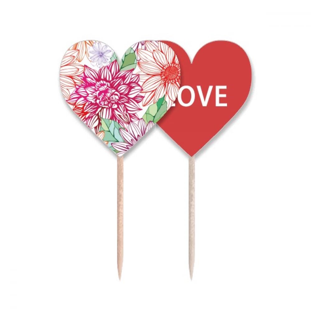 Cupcake Pick Fleur et Pompon | Cure-Dents Drapeau Coeur Coloré pour Décoration