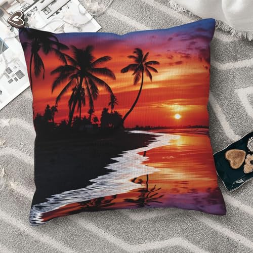Housse de coussin velours côtelé 50x50 cm motif palmiers crépuscule - 8