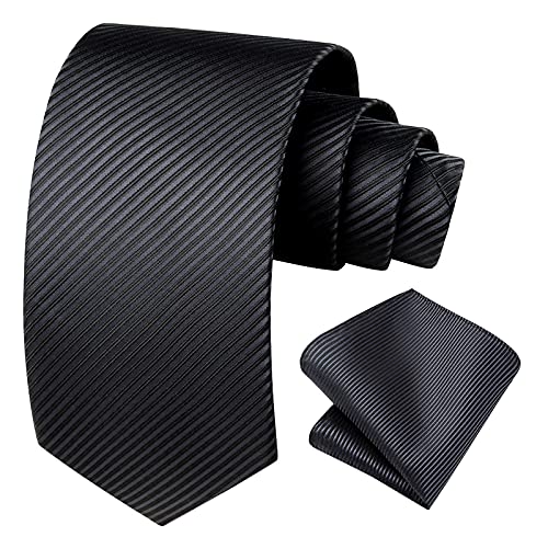 Image of HISDERN Mens Striped Tie and Pocket Square Set Necktie for Men | soft smooth texture, wrinkle-free, neat hand-tied knot, gifting ready, regular 3.4 width, coordinated look, business wedding