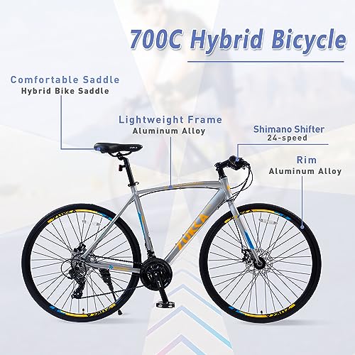 ZUKKA 700C Road Bike for Adult 24-Speed Unisex Hybrid Road