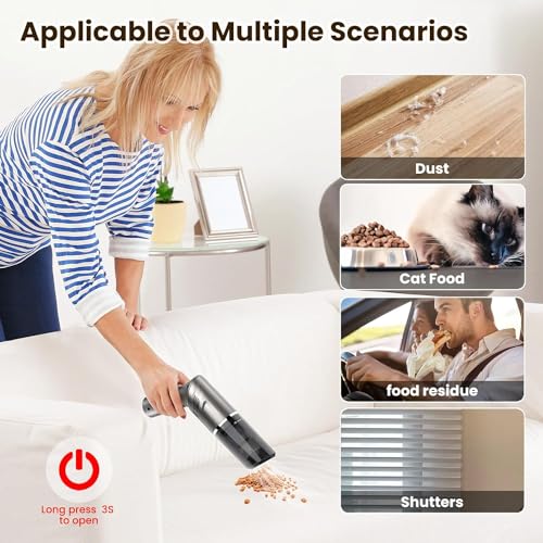 Car Vacuum Mini Vacuum Handheld Vacuum Cordless,120W Car Vacuum Cleaner High Power 90° Rotatable Handle Rechargeable Hand Vacuum Cordless Dry Wireless Portable Handheld Car Vacuum for Home/Car/Office - Image 6