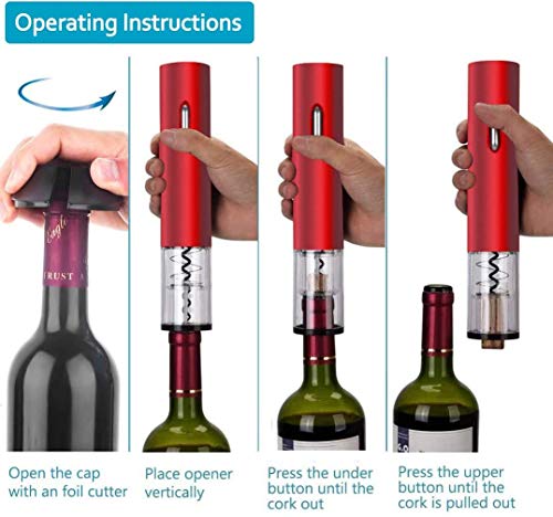 Electric Wine Opener - Automatic Electric Wine Bottle Opener with Foil Cutter, Professional Battery Automatic Corkscrew Opener Set with Gift Box for Family, Hotel, Restaurant (Red)