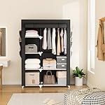 VTRIN Wardrobe Closet, 41.7 Inch Wide Portable Closets for Hanging Clothes with 1 Hanging Rod, 6 Shelves, 6 Pockets, Clothes Rack with Cover Portable Wardrobe Closet for Bedroom, Dorm, Black - Image 2